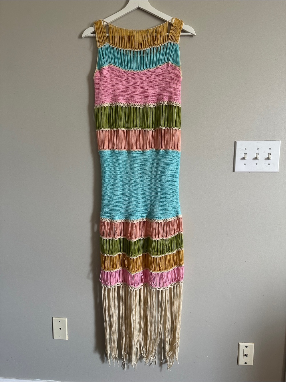 Fringed Striped Knit Vacation Midi Dress in Multicolor - Picture 10 of 11